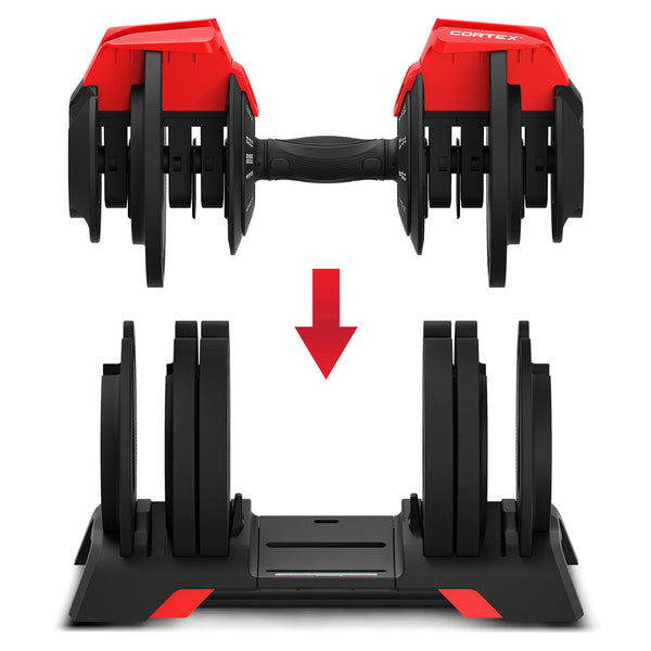 Cortex Revolock V2 48kg Adjustable Dumbbell + Barbell + Kettlebell All-in-One Set (24kg Pair) with Stand