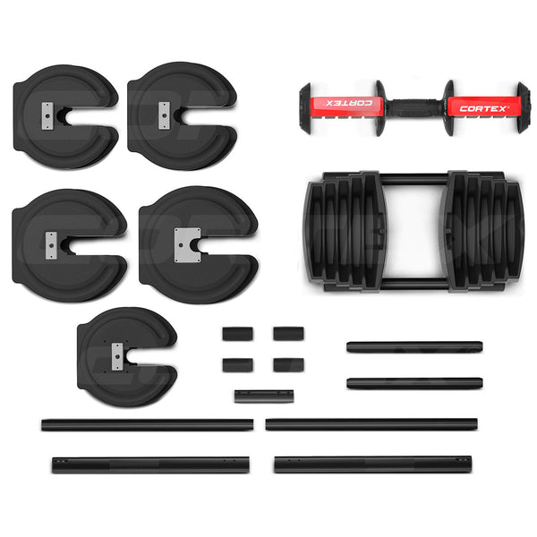 Cortex Revolock V2 40kg Adjustable Dumbbell & Barbell All-in-One Set (40kg Single)