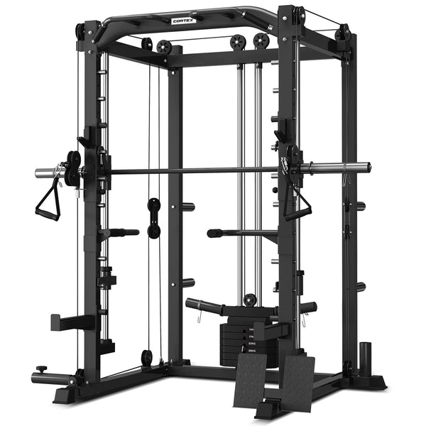 CORTEX SM-20 6-in-1 Power Rack with Smith & Cable Machine + BN-9 Bench + 130kg Olympic Bumper Weight Plate & Barbell Package