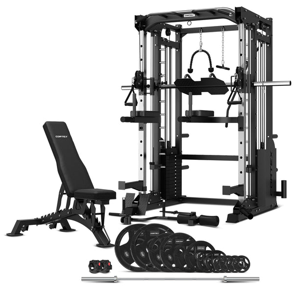 SM-25 6-in-1 Power Rack with Smith & Cable Machine + BN9 Bench + 100kg Olympic Weight Plate & Barbell Package