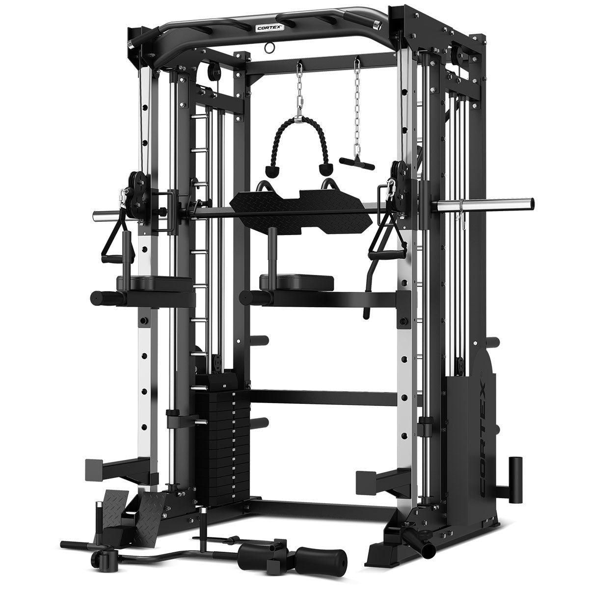 SM-25 6-in-1 Power Rack with Smith & Cable Machine + BN9 Bench + 100kg Olympic Weight Plate & Barbell Package