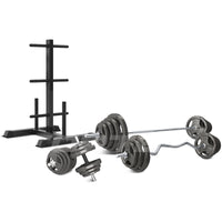 CORTEX 90kg Tri-Grip 27mm Standard Barbell Weight Set with Weight Tree