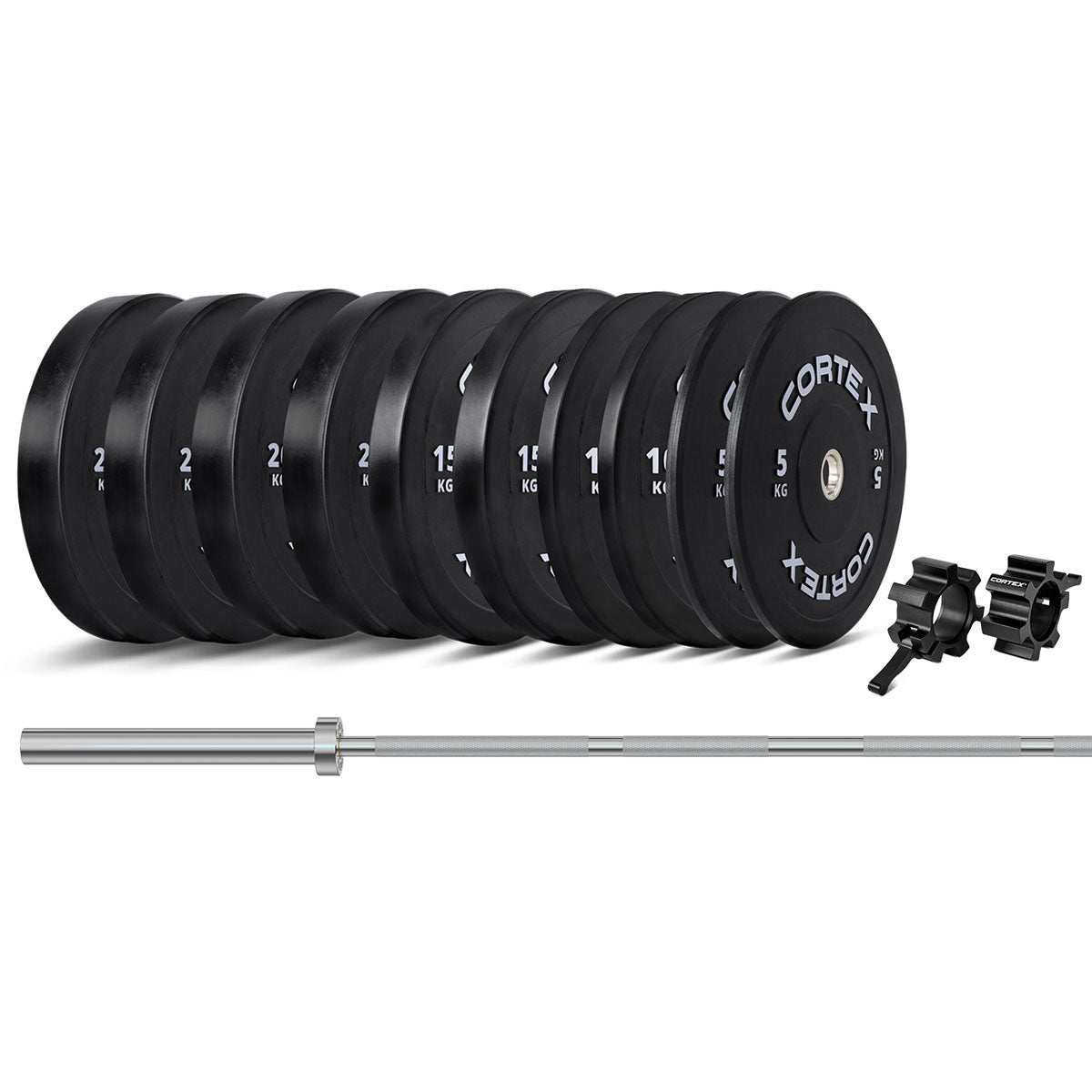 CORTEX 160kg Black Series V3 Bumper Plate Set with SPARTAN205 Barbell