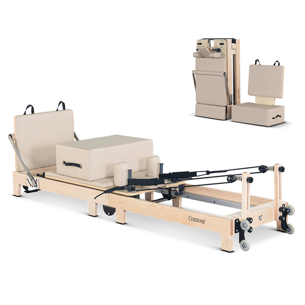 Contour Folding Wooden Pilates Reformer Machine (Beige)