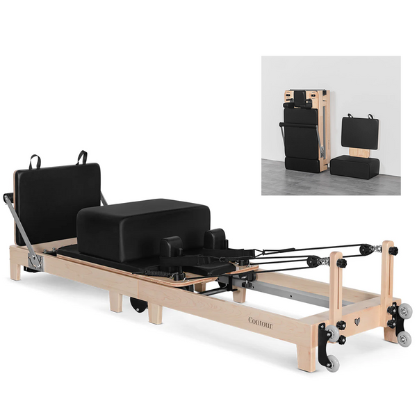 Contour Folding Wooden Pilates Reformer Machine (Black)