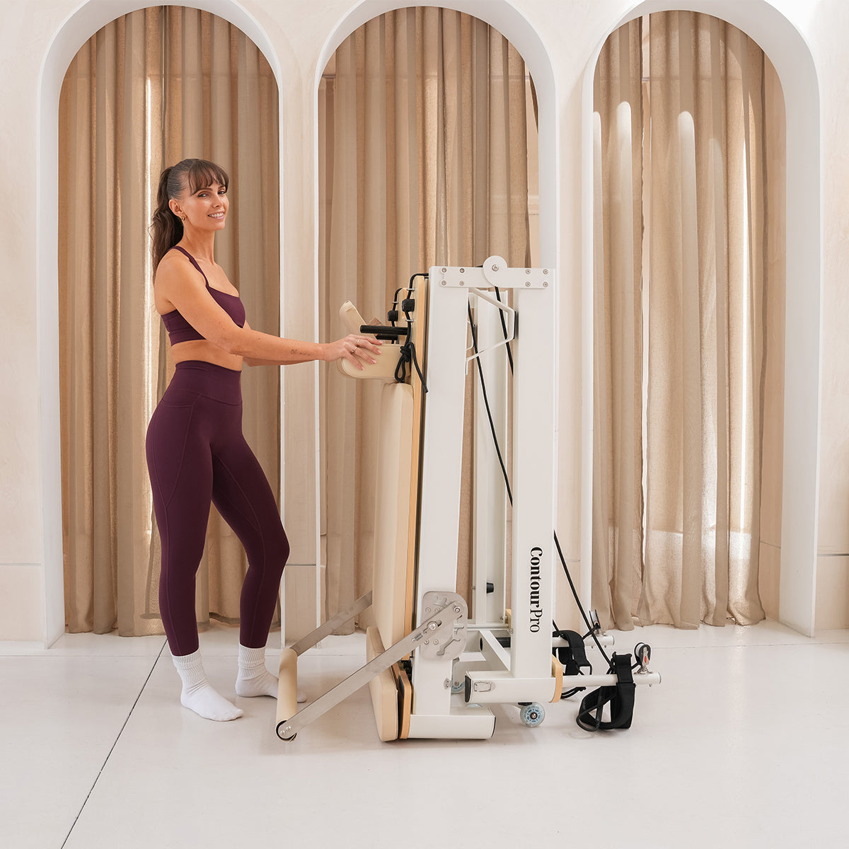 Contour Pro Folding Aluminium Pilates Reformer Machine (Beige)