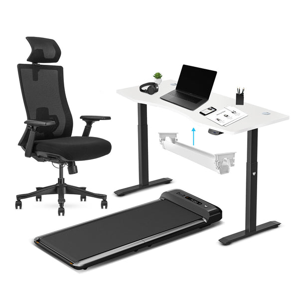 Walkingpad™ M2 Treadmill with Ergodesk Automatic White Standing Desk 1500mm + Cable Management Tray + DM9 Chair