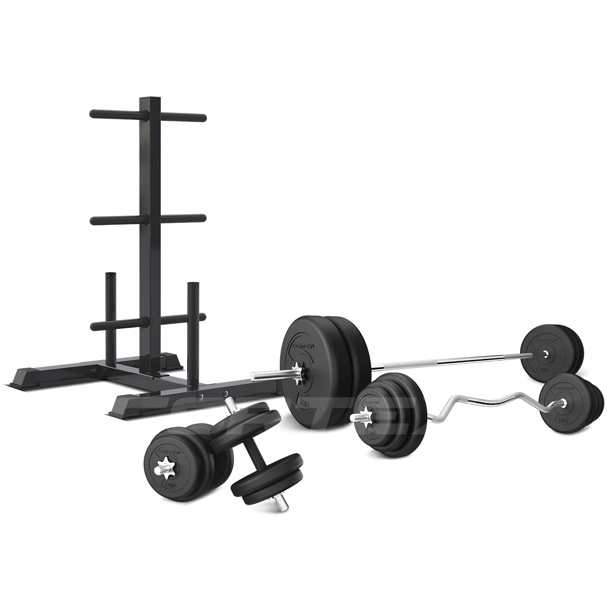 CORTEX 90kg EnduraShell Barbell Weight Set with Weight Tree