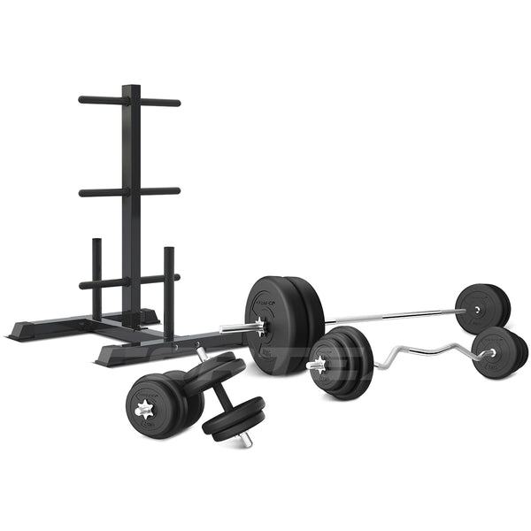 CORTEX 90kg EnduraShell Barbell Weight Set with Weight Tree