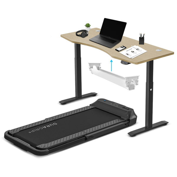 V-Fold Treadmill with ErgoDesk Automatic Oak Standing Desk 1500mm + Cable Management Tray
