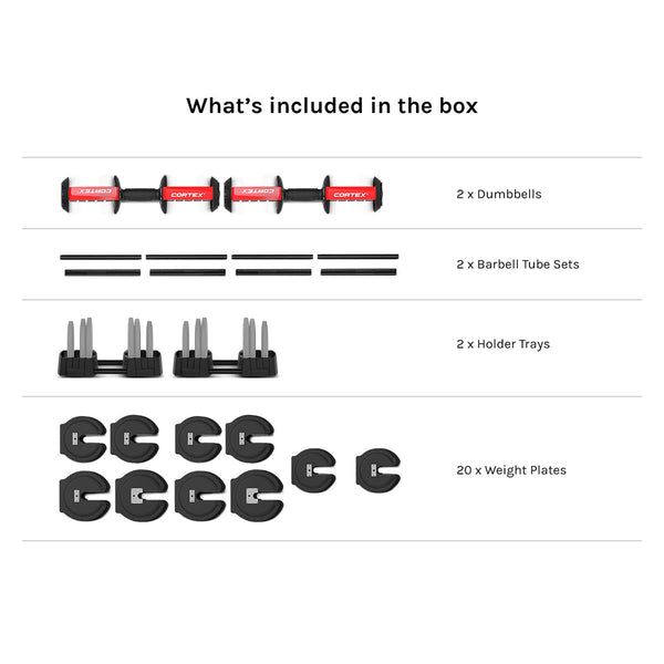 Cortex Revolock V2 80kg Adjustable Dumbbell & Barbell All-in-One Set (40kg Pair)
