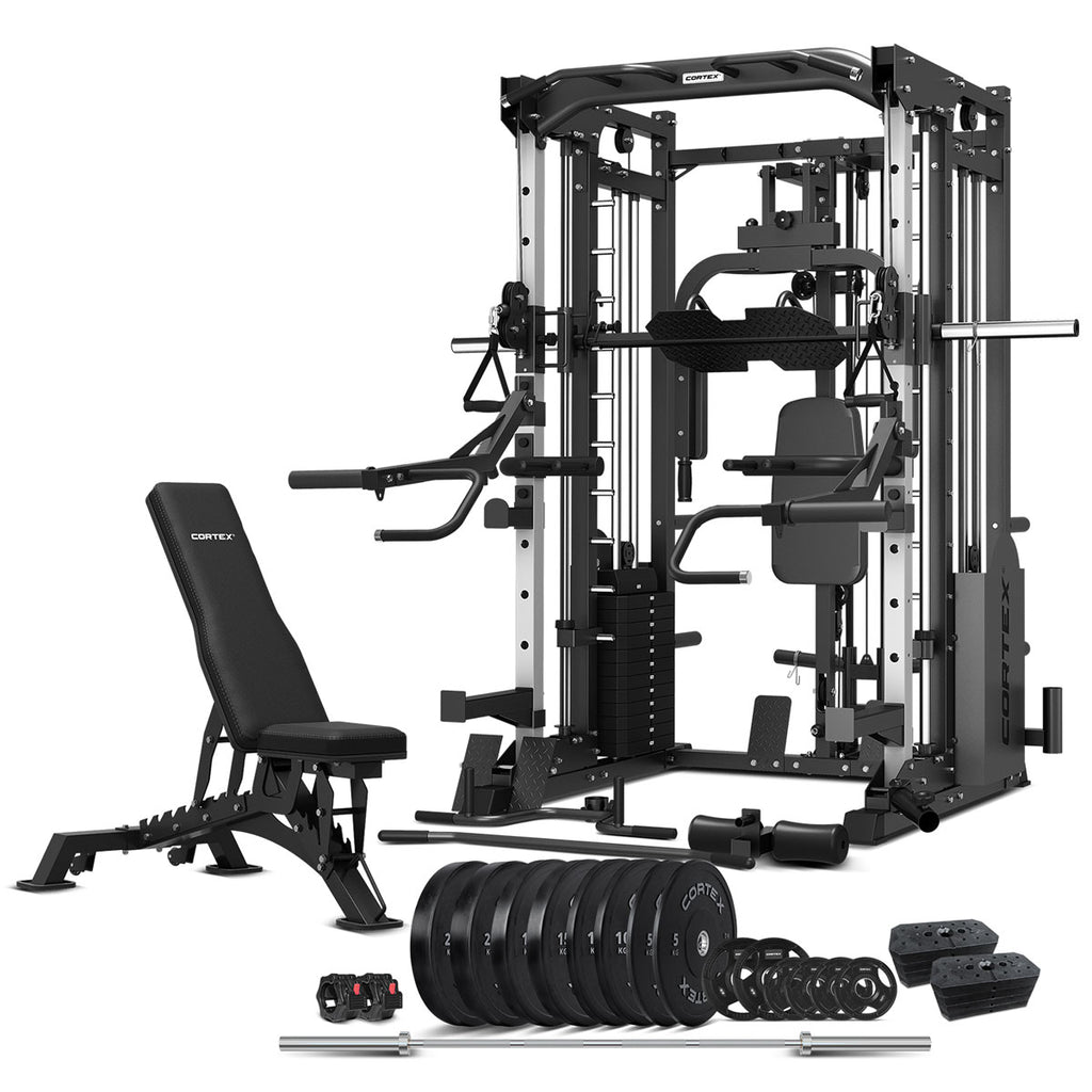 Cortex SM-25 6-In-1 Power Rack with Smith & Cable Machine + Jammer Arm ...