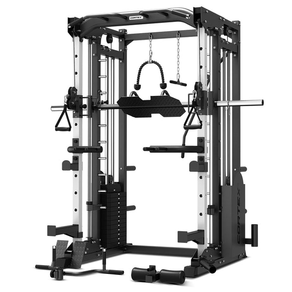 Cortex SM-25 6-In-1 Power Rack with Smith & Cable Machine + Jammer Arms + Chest Fly Attachment + 23kg Weights Add On + BN-9 Bench + Ultimate Olympic Bumper Weight Plate & Barbell Package