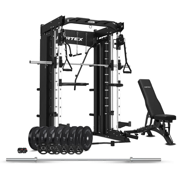 CORTEX SM-26 6-in-1 Power Rack with Dual Stack Smith & Cable Machine + BN6 Bench + 130kg Olympic Weight Plate & Barbell Package