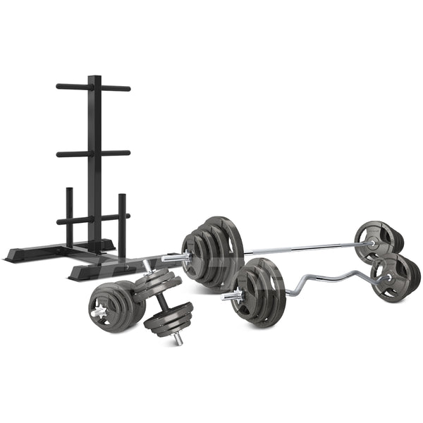 CORTEX 90kg Tri-Grip 27mm Standard Barbell Weight Set with Weight Tree