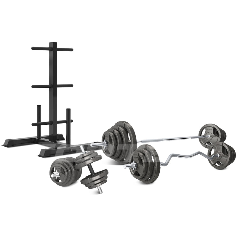 CORTEX 90kg Tri-Grip 27mm Standard Barbell Weight Set with Weight Tree