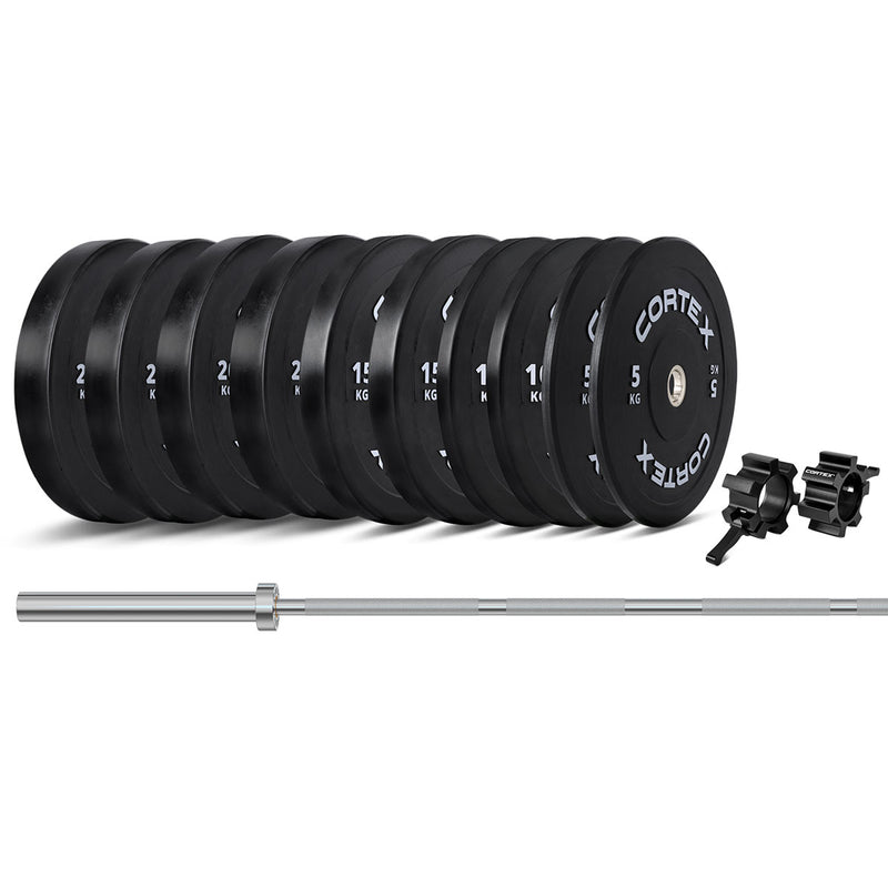 CORTEX 160kg Black Series V3 Bumper Plate Set with SPARTAN205 Barbell