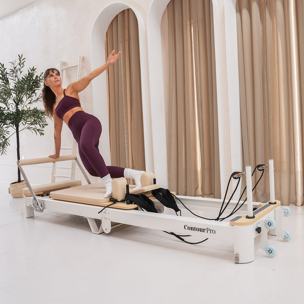 Contour Pro Folding Aluminium Pilates Reformer Machine (Beige)