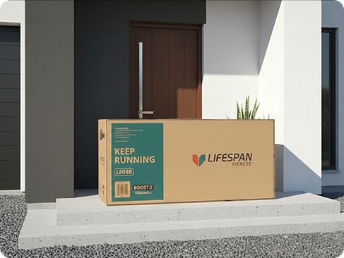 Lifespan Fitness outdoor package sitting on steps of a modern home