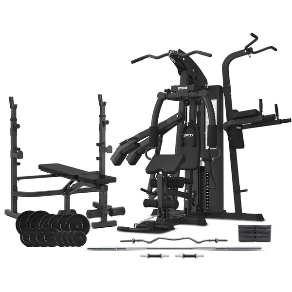 CORTEX GS7 Multi Station Home Gym with 98kg Weight Stack + MF4000 Bench Press + 90kg EnduraShell Weight Plate Package