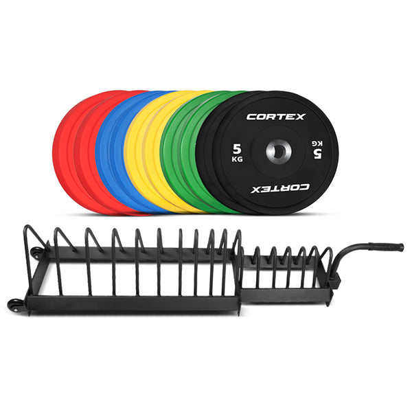 CORTEX 150KG Competition Bumper Plates Set with 16 Plate Toaster Rack