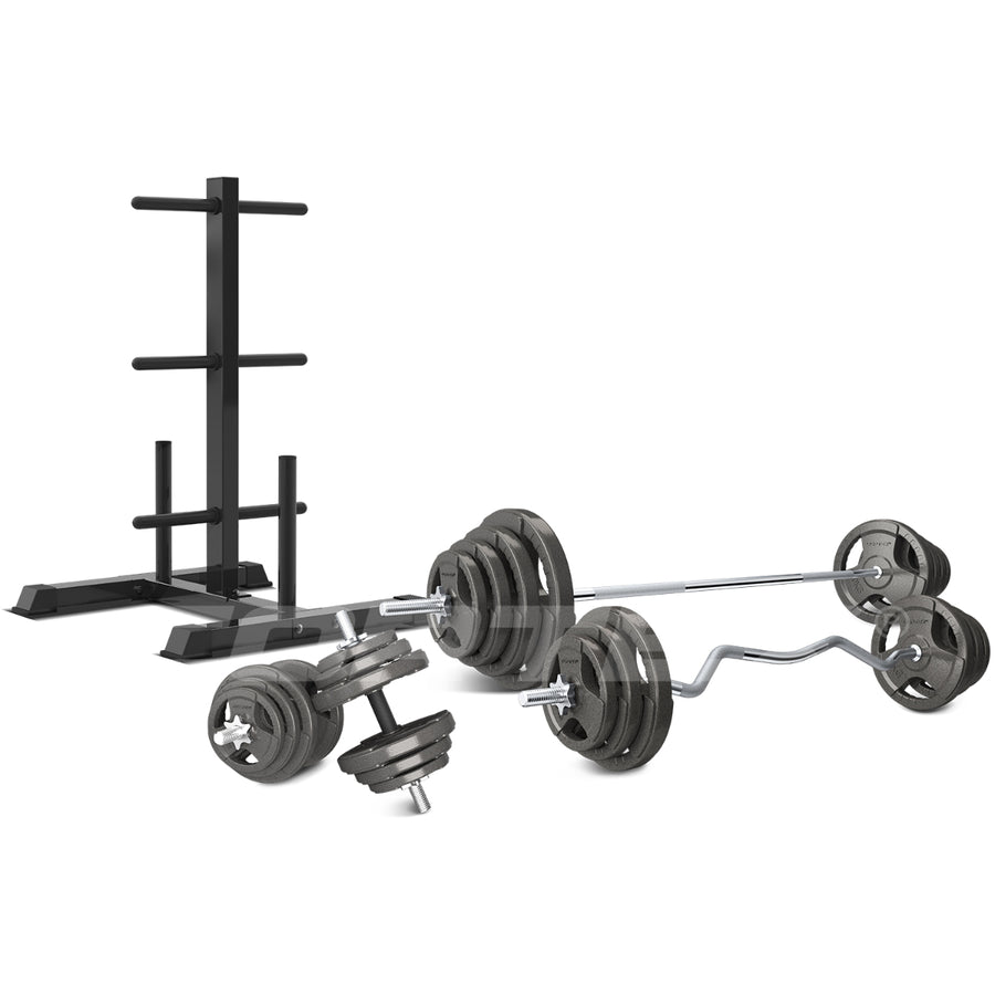 CORTEX 90kg Tri-Grip 27mm Standard Barbell Weight Set with Weight Tree