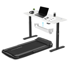 V-Fold Treadmill with ErgoDesk Automatic White Standing Desk 1500mm + Cable Management Tray